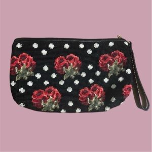 Clever Carriage Company Embroidered Carpet Wristlet Makeup Bag Purse